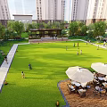 Modern Residential Landscape With Colorful Paved Areas Lush Green Lawns And Recreational Spaces
