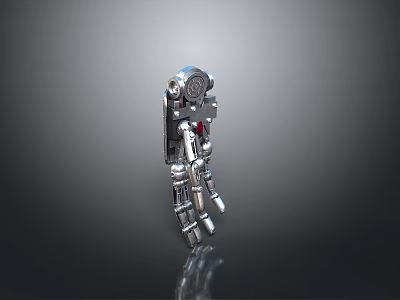 Sci Fi Mechanical Game Movie Character Featuring Silver Metallic Complex Structure And Red Accents 3d model
