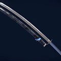 Traditional Katana Sword With Curved Silver Blade Black Sheath And Blue Cord Wrapped Handle