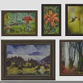 Framed Decorative Paintings With Natural Themes Mushroom Lily Hummingbird Mountain Forest Home Wall Furniture