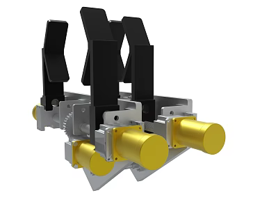 3D Model Of Mechanical Device With Black Parts And Golden Cylinders 3d model