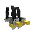 3D Model Of Mechanical Device With Black Parts And Golden Cylinders