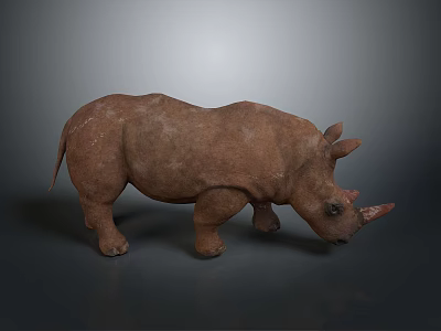 Brown Rhino Sculpture With Rough Texture Bowing Head On Gray Background 3d model