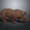Brown Rhino Sculpture With Rough Texture Bowing Head On Gray Background 3d model