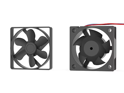 High Quality Black Square Air Conditioner Fans with Efficient Blades and Red Blue Wires 3d model