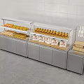 Bakery Display Shelves With Glass Covers Showcasing Fresh Pastries Bread And Packaged Goods