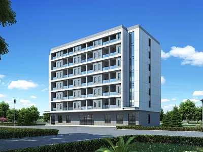 Modern Multi Storey Industrial Factory Building With Large Windows And Green Surroundings 3d model