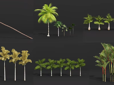 Diverse Trees Collection Including Palm Trees With Green and Golden Leaves 3d model