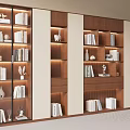 Modern Wooden Bookcase With Glass Doors LED Lighting And Decorative Shelves
