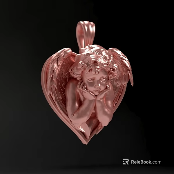 Rose Gold Heart Shaped Pendant With Angel Figure As Elegant Jewelry Accessory 3d model 