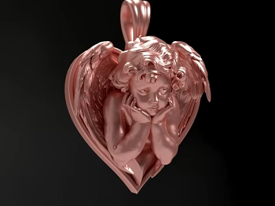 Rose Gold Heart Shaped Pendant With Angel Figure As Elegant Jewelry Accessory 3d model