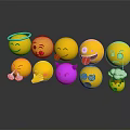 Cute Emoji Decorative Figurine Set With Various Funny Expressions Yellow And Purple For Home Decor
