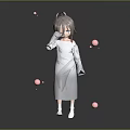 Commercial Display Platform Featuring 3D Girl Model Pink Spheres And Gray Background