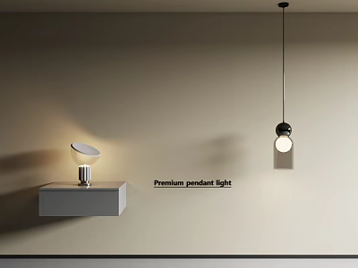 Premium Modern Pendant Light Minimalist Interior With Black Round Shade Wall Shelf And Lamp 3d model