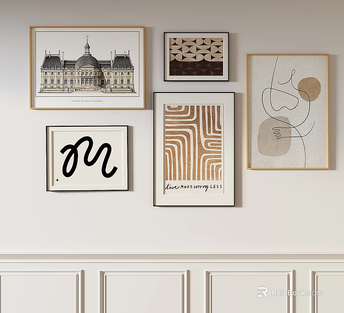 Elegant Wall Art Display with Architectural Print Geometric Patterns Abstract Lines Framed Artworks 3d model