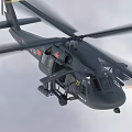 Black Helicopter Flying in Sky With Rotating Rotors And Open Side Doors