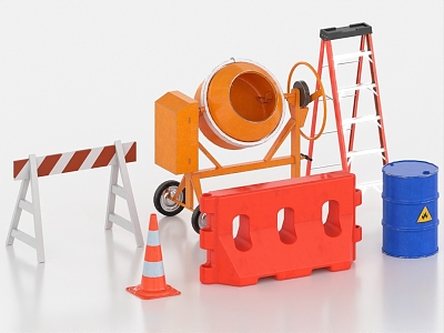 Building Construction Equipment Site Equipment Cone Bucket Traffic Barrier Tool Ladder Concrete Mixer 3d model