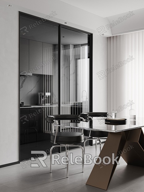 Minimalist Restaurant Kitchen Dining Table and Chair Curtain model