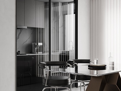 Minimalist Restaurant Kitchen Dining Table and Chair Curtain model