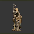 Traditional Hand Carved Wooden Sculpture of Classical Elderly Figure with Staff and Robe