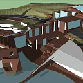 Scenic Modern Community With Unique Buildings River Bridge And Green Environment Design