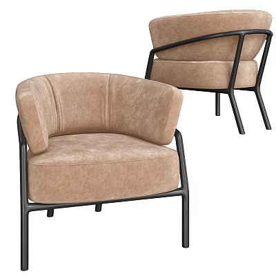 Light Brown Velvet Single Sofa With Curved Armrest And Modern Black Metal Legs 3d model