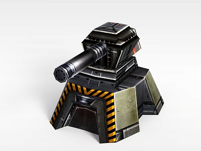 Mechanical Tower Featuring Cannon Metallic Structure And Yellow Black Stripes 3d model
