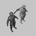 Man's Vintage Military Uniform With Helmet And Submachine Gun Gear