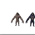 Game And Movie Fantasy Creature Characters White And Blue Furred Muscular Monsters With Red Patterns