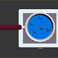 Silver Cooking Pot With Red Handle On White Hot Plate Boiling Blue Liquid