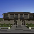 Semi Detached Villa Exterior Design With Symmetrical Entrance And Landscaped Courtyard