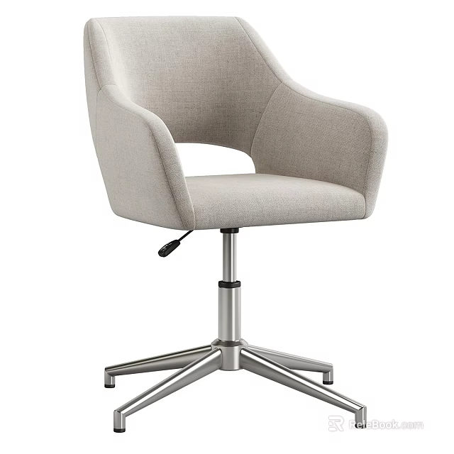 Light Beige Upholstered Office Chair With Arms Adjustable Height Metallic Base 3d model 