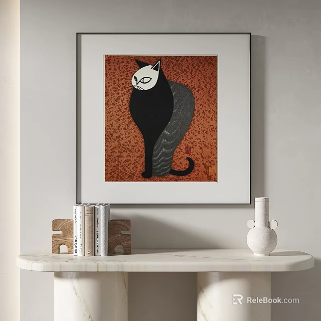 Abstract Painting Featuring Stylized Black And Gray Cat On Warm Brown Background 3d model