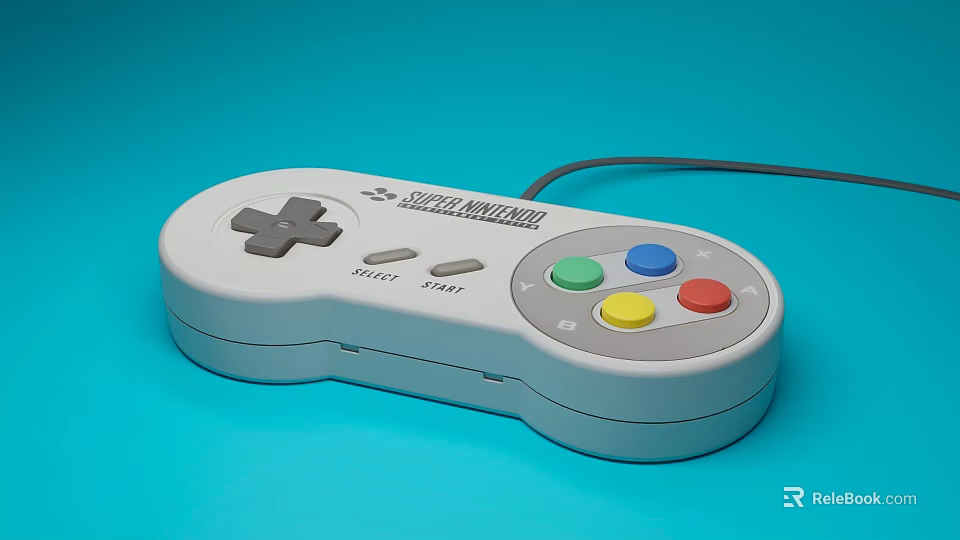 Retro Wired Game Controller With Colorful Buttons And D-pad For Entertainment Electronics 3d model 