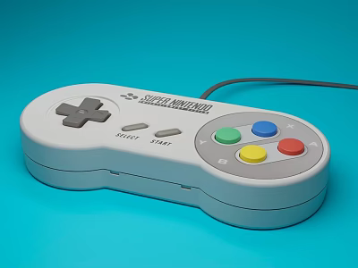 Retro Wired Game Controller With Colorful Buttons And D-pad For Entertainment Electronics 3d model