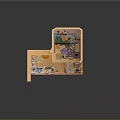 Cartoon Scene 3D Room Model With Two Floors Pink Walls Sofa Table Kitchen Bathroom Items