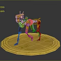 Yellow Mechanical Dog With Visible Metal Joints Standing On Circular Platform