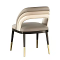 Modern Light Gray Beige Upholstered Dining Chair With Curved Backrest Black Legs Gold Accented Feet
