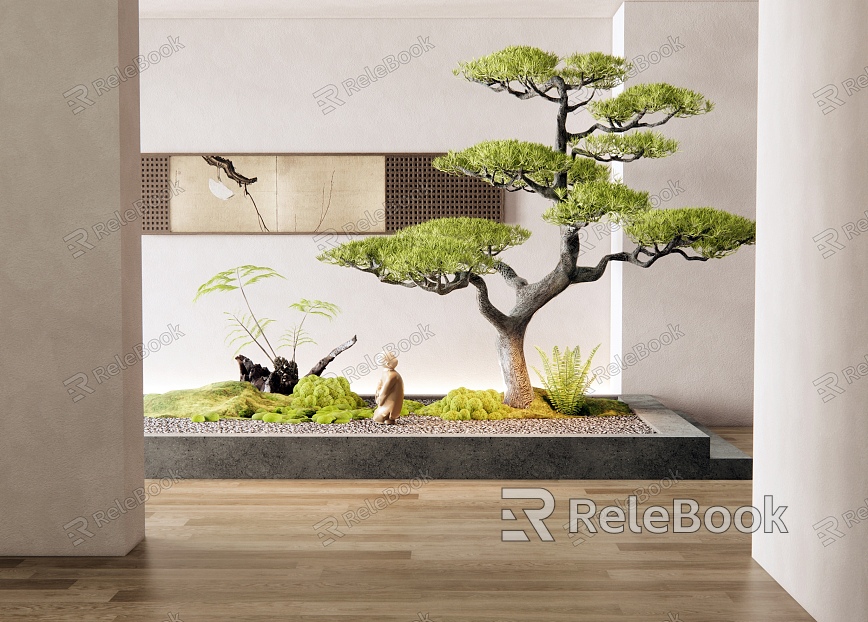 New Chinese Style Indoor Plants Landscape Courtyard Sick Lohan Pine Pine Ferns Decorative Painting model