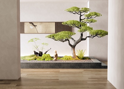 New Chinese Style Indoor Plants Landscape Courtyard Sick Lohan Pine Ferns Decorative Painting 3d model