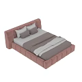 Pink Upholstered Double Bed With Gray White Bedding And Tufted Design