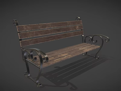 Park Landscape With Classic Wooden Bench And Ornate Metal Frame Design 3d model