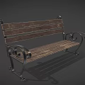 Park Landscape With Classic Wooden Bench And Ornate Metal Frame Design