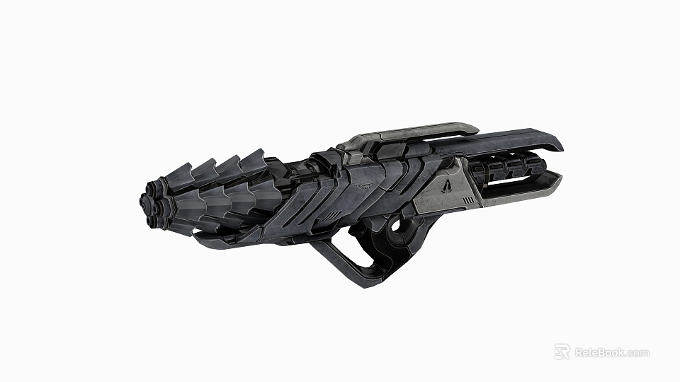 Black Futuristic Sci Fi Weapon With Spiked Design And Intricate Mechanical Parts 3d model 