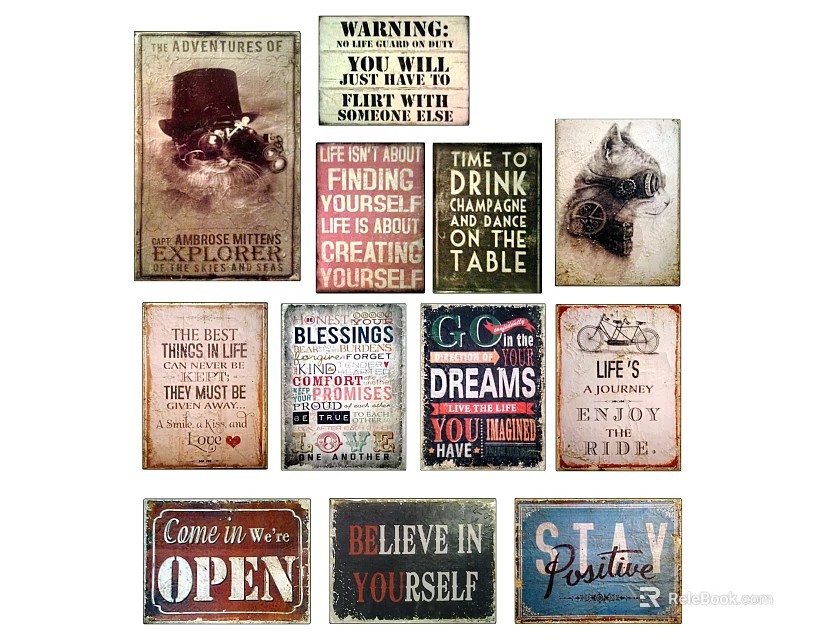 Vintage Decorative Wall Signs With Inspirational Quotes For Retro Home Decor 3d model 