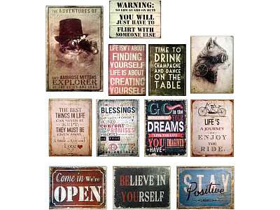 Vintage Decorative Wall Signs With Inspirational Quotes For Retro Home Decor 3d model