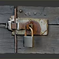 Vintage Wooden Door With Rusty Metal Lock And Hinges On Dark Surface