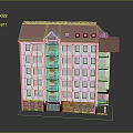 Multi Story Apartment Building With Red Roof White Exterior Multiple Windows And Brick Base