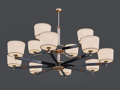 Modern Chandelier With White Fabric Shades And Gold Black Metal Frame 3d model