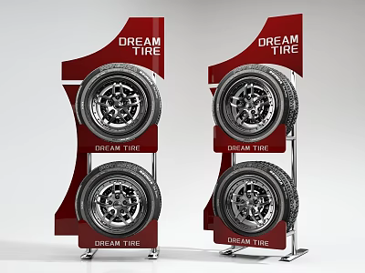 Dream Tire Tires Showcased on Red Display Stands with Two per Stand 3d model